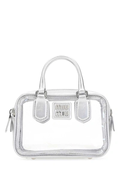 Miu Miu Silver Leather And Pvc Mini Handbag Silver  Donna Tu