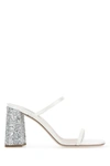 Miu Miu Silk Mixed Sandal With Crystal Heel  In White