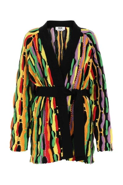 Msgm Cotton Tie-waist Knit Cardigan In Multicoloured