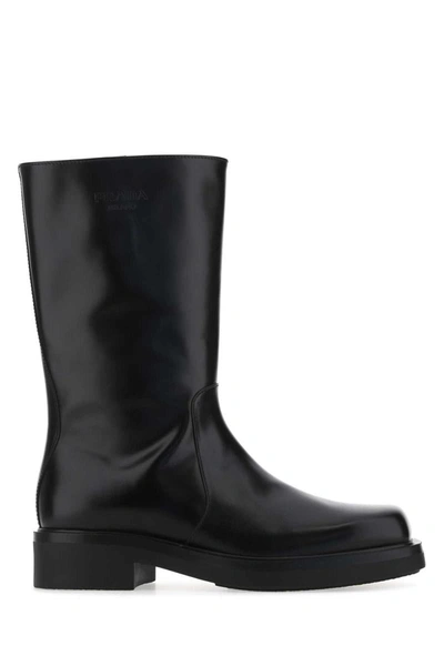 Prada Black Leather Boot With Logo