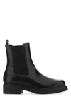 Prada Dark Brown Aubergine Leather Ankle Boots In Black