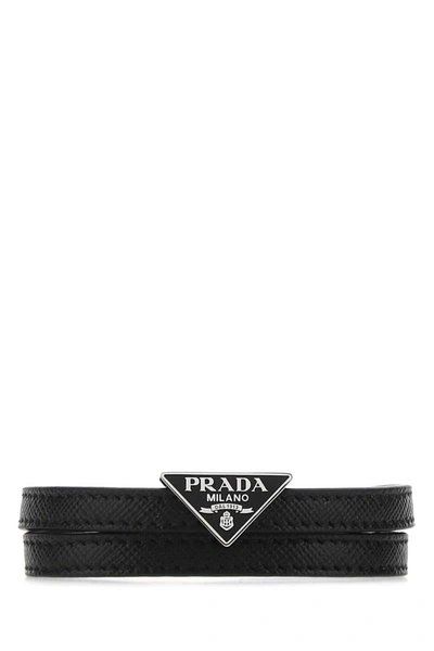 Prada Logo Plaque Bracelet In Black