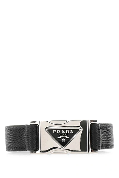 Prada Logo Detailed Buckled Bracelet In Black