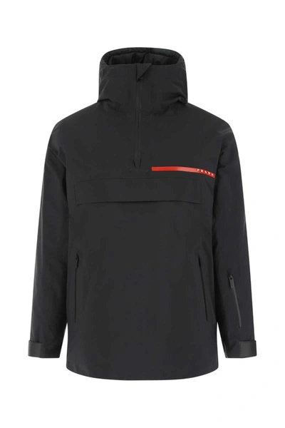 Prada Logo Detailed Half Zip Jacket In Black