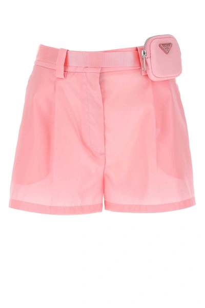 Prada Belted Pouch Shorts In Pink