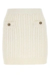 Prada Mini Skirt With Elastic Waist And Decorative Buttons In White