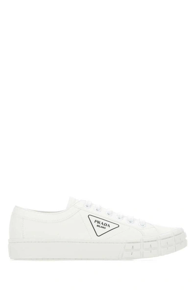 Prada Brushed Leather Low-top Sneakers In White
