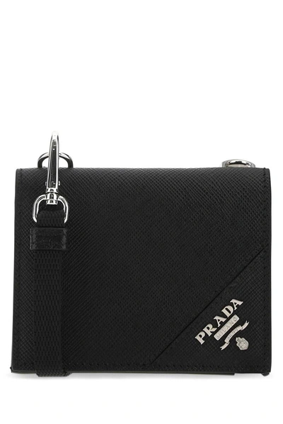 Prada Black Leather Cardholder Black  Uomo Tu