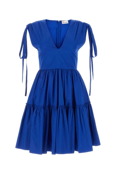 Red Valentino Tiered Pleated A-line Minidress In Blue