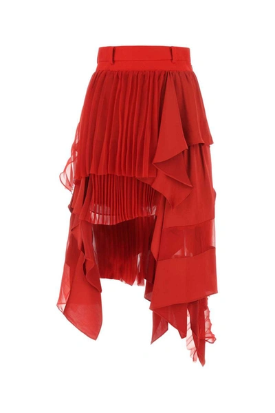 Sacai Layered Pleated Skirt In Red