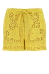 Valentino Embroidered Drawstring Cotton Shorts In Yellow