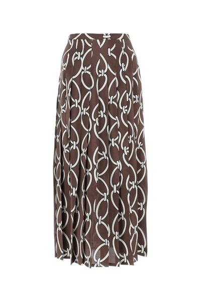 Valentino Women's Chainlink Silk Crêpe De Chine Midi-skirt In Chestnut