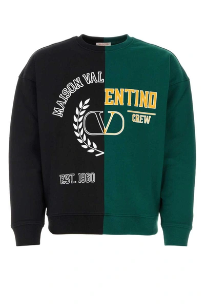 Valentino Colorblock Logo Print Sweatshirt In Black/college Green