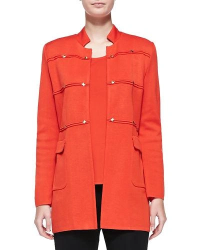 Misook Studded Long Jacket, Blood Orange, Plus Size