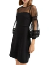 FRENCH CONNECTION WOMENS SHEER SLEEVE MINI FIT & FLARE DRESS