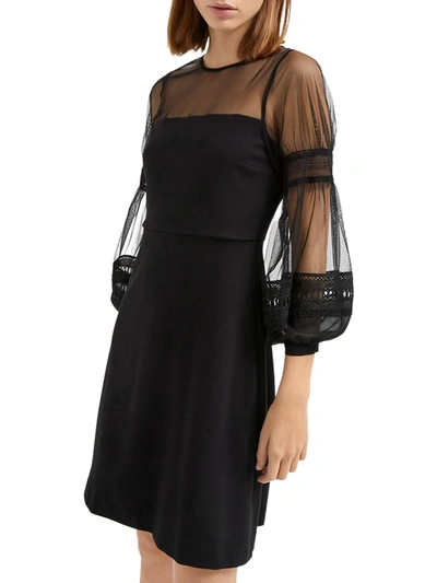 French Connection Womens Sheer Sleeve Mini Fit & Flare Dress In Black