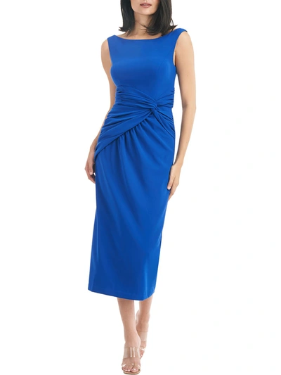 Kay Unger Sabina Womens Sleeveless Calf Midi Dress In Blue