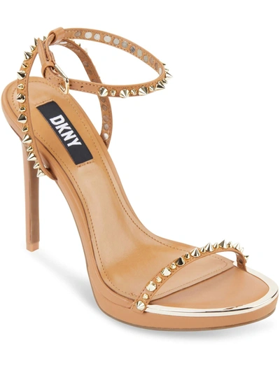 Dkny Dacia Womens Leather Studded Slingback Sandals In Nougat