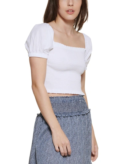 Dkny Womens Ruched Square-neck Cropped In White