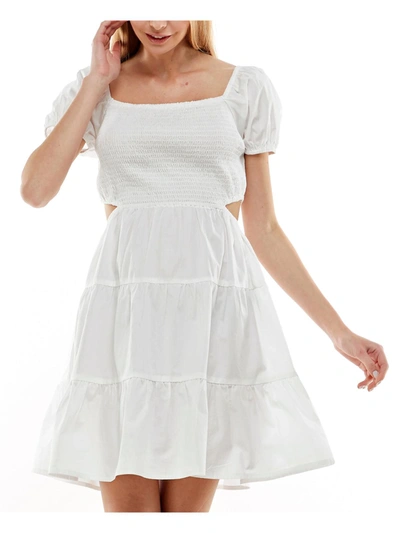 Planet Gold Juniors Womens Cotton Cut-out Fit & Flare Dress In White
