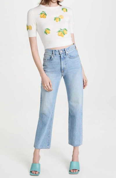 Alice And Olivia Ciara Lemon-embroidered Cropped T-shirt In White