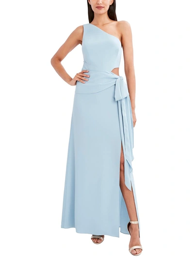 Bcbgmaxazria One-shoulder Cut-out Bow Gown In Dusty Blue