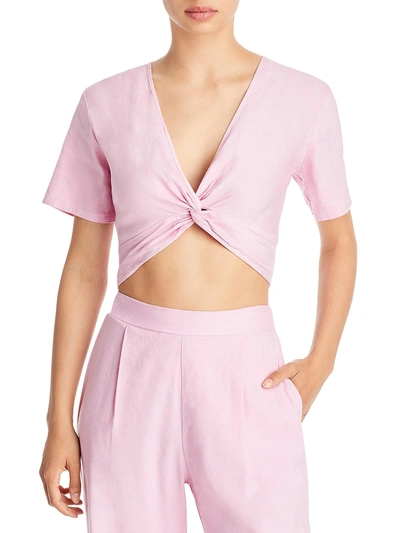 Monrow Womens Linen Knot-front Cropped In Pink