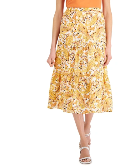 Kasper Womens Paisley Tiered Midi Skirt In Multi