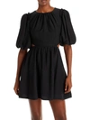 MOON RIVER WOMENS OPEN BACK PLEATED NECK MINI DRESS