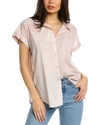 Splendid High-low Cotton Blend Button-up Shirt In Beige