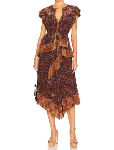 Ulla Johnson Netra Printed Midi Dress In Brown