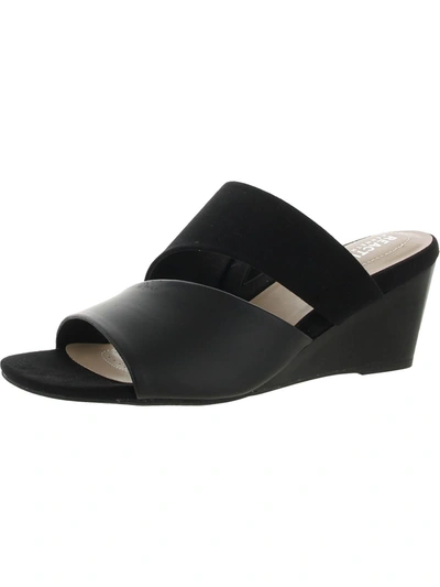 Kenneth Cole Reaction Maisee Womens Faux Leather Slip-on Wedge Sandals In Black