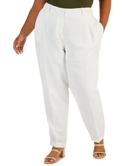 Calvin Klein Plus Womens Pleat Front Wear To Work Ankle Pants In White