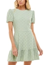 Speechless Juniors Womens Eyelet Puff Sleeves Mini Dress In White