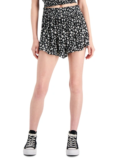 Hippie Rose Womens Floral Ruffled Casual Shorts In Black