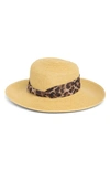 Nordstrom Abstract Stripe Band Straw Hat In Natural Dark Leopard