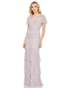 Mac Duggal Embellished Cap Sleeve Ruffle Tiered Gown In Lilac