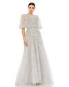 Mac Duggal Embellished Puff Sleeve A Line Gown In Platinum