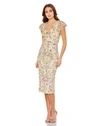 Mac Duggal Floral Embellished Flutter Cap Sleeve Dress In Cream Multi