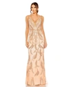 Mac Duggal Womens Beaded Formal Evening Dress In Apricot