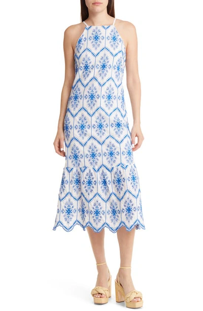 River Island Two-tone Cotton Broderie A-line Dress In White