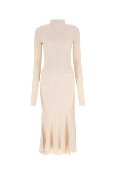 Balenciaga Beige High Neck Midi Dress