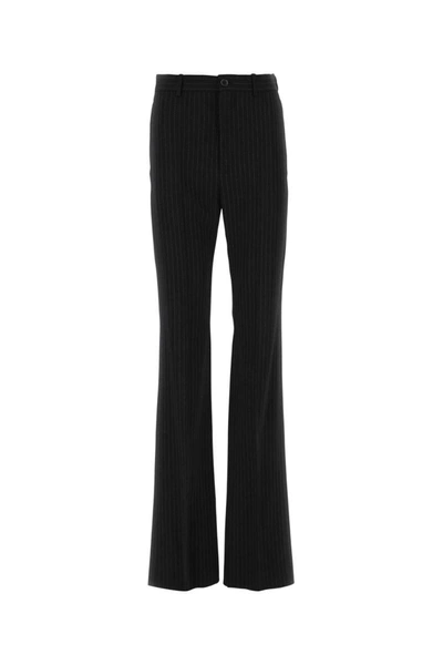 Balenciaga Logo-jacquard Wide-leg Wool Trousers In Black