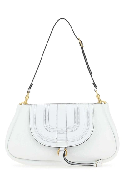 Chloé Leather Shopping Bag With Adjustable Shoulder Strap In White