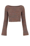 Chloé Off The Shoulder Cashmere Blend Mouliné Crop Rib Sweater In Printed