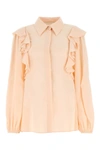 Chloé Crepe Button-down Blouse With Shoulder Ruffles In Pink
