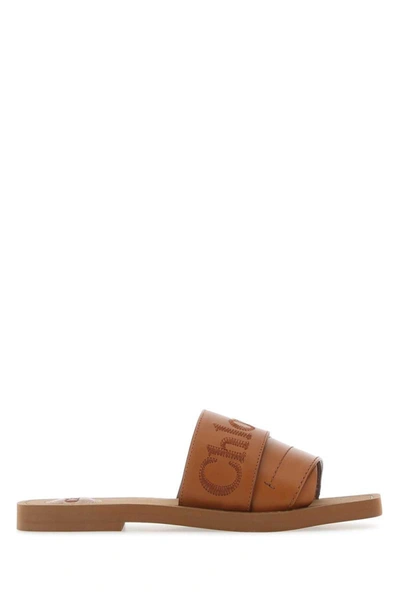 Chloé Caramel Leather Woody Slippers Camel Chloe Donna 40 In Brown