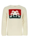 Comme Des Garçons Space Invaders Puff Sleeves Crew Neck Sweater In White