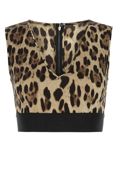 Dolce & Gabbana Leopard-print Charmeuse Cropped Top In Multi