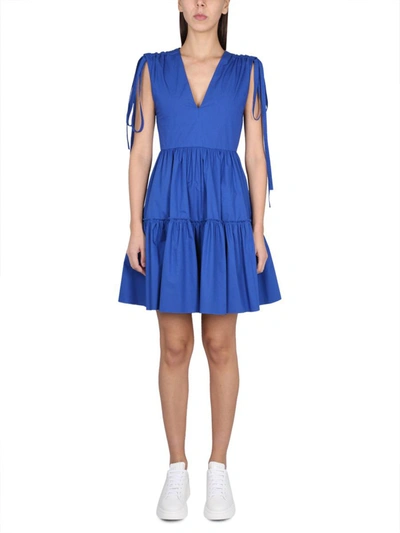 Red Valentino Tiered Pleated A-line Minidress In Blue